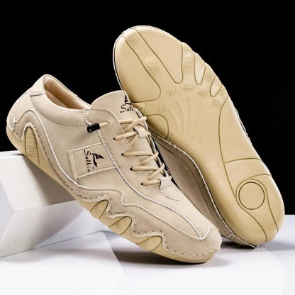 Comfortable Leather Fashion Sneaker for Women with Lace Up Stitched Moc Toe Contrast Sole Casual Style