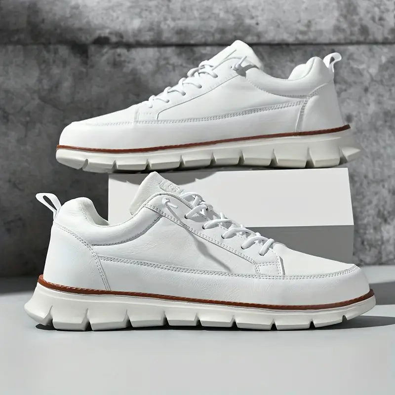 Comfortable Leather Sneaker for Women with Lace Up Low Top Chunky Sole Casual Style