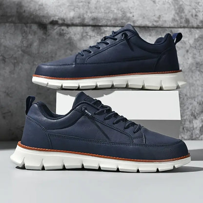 Comfortable Leather Fashion Sneaker for Women with Lace-Up Collar Low Top Chunky Lug Sole Casual Style