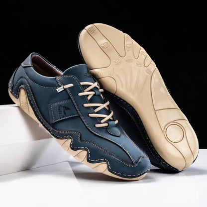Comfortable Leather Fashion Sneaker for Women with Lace Up Stitched Moc Toe Contrast Sole Casual Style
