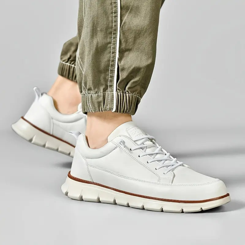Comfortable Leather Sneaker for Women with Lace Up Low Top Chunky Sole Casual Style