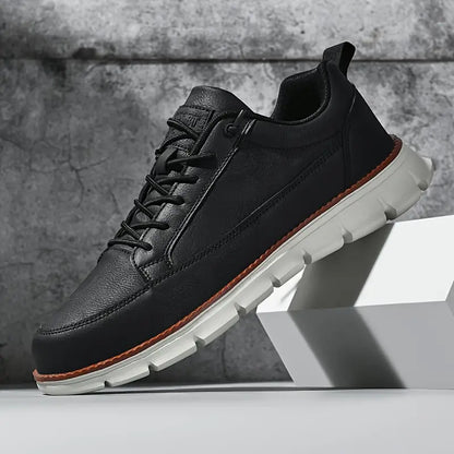 Comfortable Leather Sneaker for Women with Lace Up Low Top Chunky Sole Casual Style
