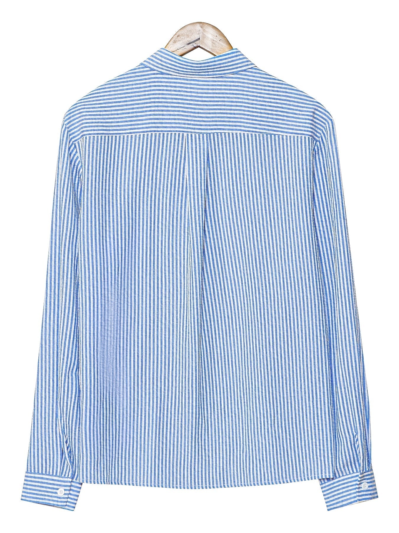 Effortless Blue Striped Cotton Button Down Shirt for Women with Collar Long Sleeve Relaxed Casual Style