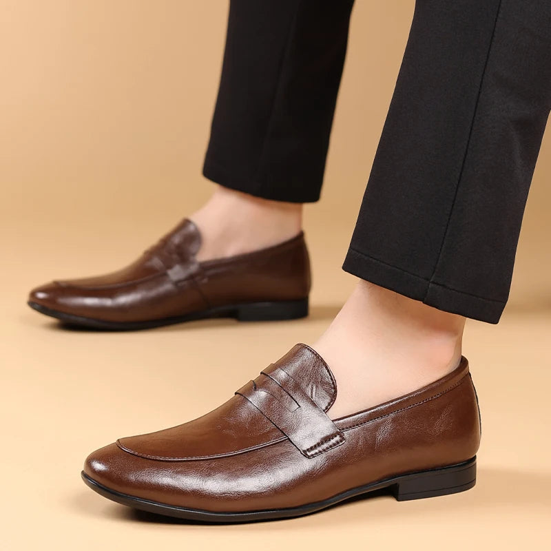 Elegant Leather Penny Loafer for Women with Apron Toe Slip On Sleek Style