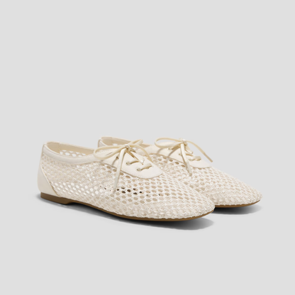 Effortless Woven Ballet Flats for Women with Square Toe Lace Up Bow Mesh Slip On Style