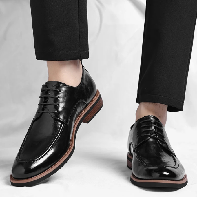 Elegant Leather Derby Shoe for Women with Lace Up Burnished Cap Toe Formal Style