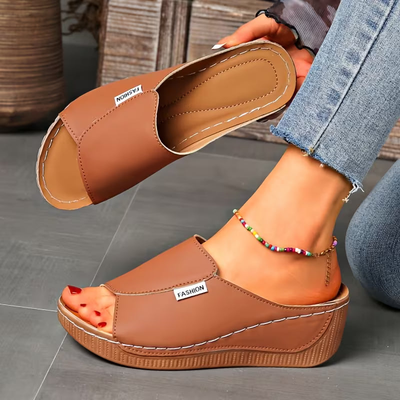 Comfortable Orthopedic Sandals for Women with Wide Band Open Toe Slip On Wedge Platform Style