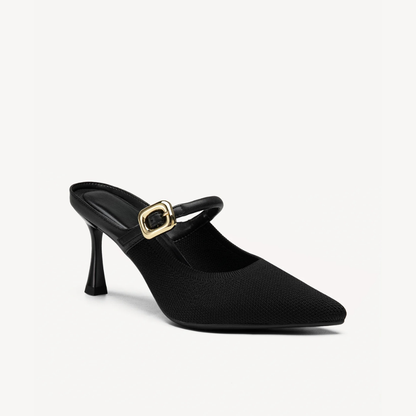 Elegant Mules Heels for Women with Pointed Toe Buckle Strap Kitten Heel Slip On Style