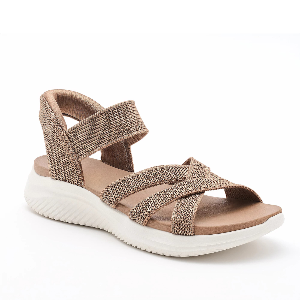 Comfortable Sandals for Women with Woven Stretch Strap Cushioned Sole Ankle Buckle Sport Style