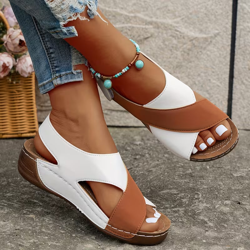 Stylish Wedge Sandals for Women with Cross Strap Open Toe Slip On Platform Style