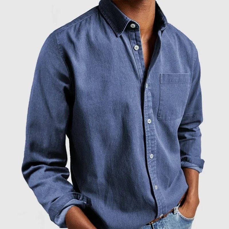 Effortless Denim Button Down Shirt for Women with Collar Long Sleeve Chest Pocket Casual Style