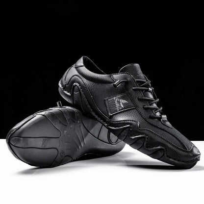 Comfortable Leather Fashion Sneaker for Women with Lace Up Stitched Moc Toe Contrast Sole Casual Style