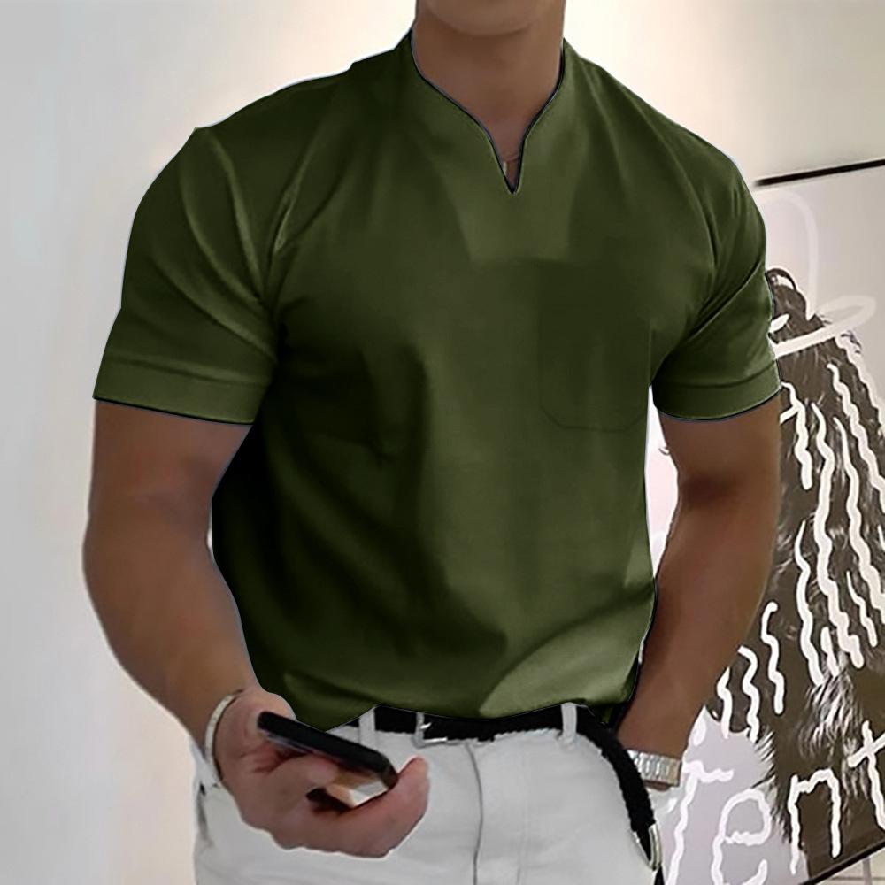 Effortless Solid Blouse for Women with Split Neck Short Sleeve Chest Pocket Casual Style