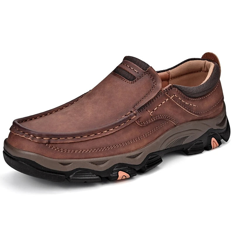 Comfortable Leather Moc Toe Loafer for Women with Slip-On Rugged Sole Stitched Detail Casual Style