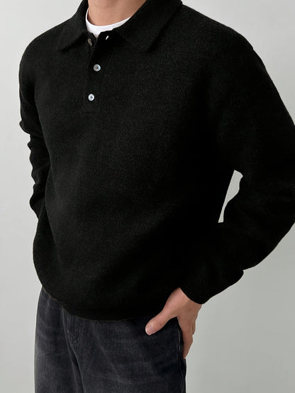 Comfortable Olive Green Knit Polo Sweater for Women with Collar Long Sleeve Button Placket Relaxed Oversized Style