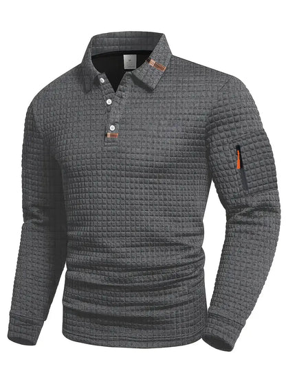 Effortless Waffle Knit Polo Shirt for Women with Collar Long Sleeve Zip Pocket Casual Style