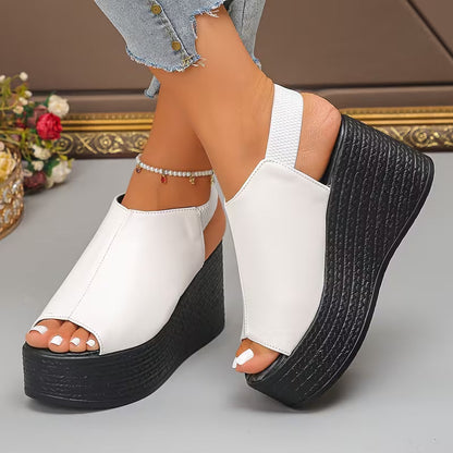 Stylish Platform Wedge Sandals for Women with Peep Toe Cutout Slip On Chunky Style
