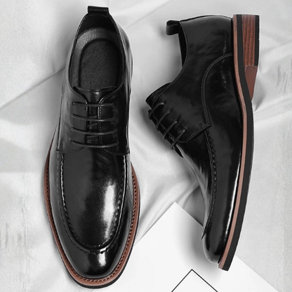 Elegant Leather Derby Shoe for Women with Lace Up Burnished Cap Toe Formal Style