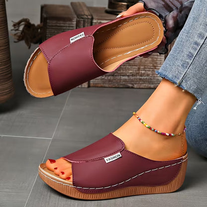 Comfortable Orthopedic Sandals for Women with Wide Band Open Toe Slip On Wedge Platform Style