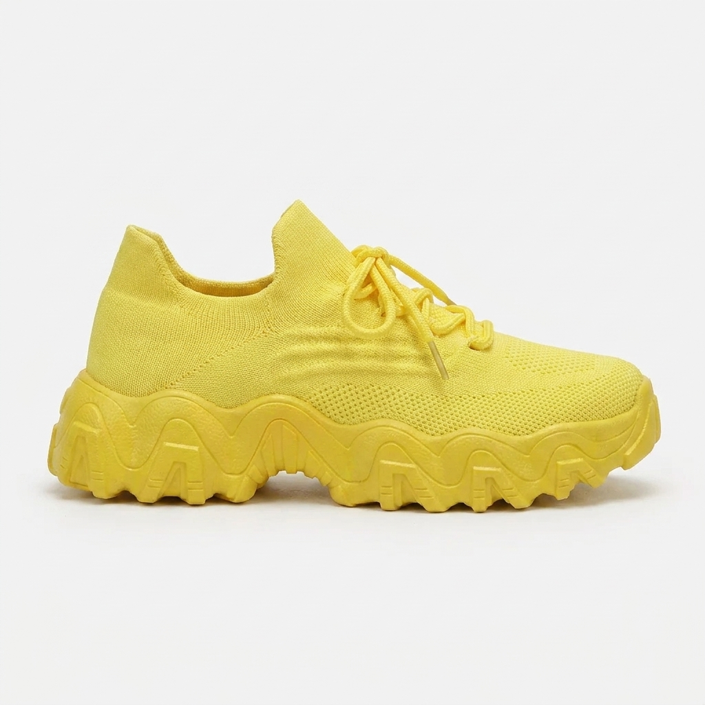 Comfortable Running Shoes for Women with Knit Mesh Upper Lace Up Chunky Sole Style