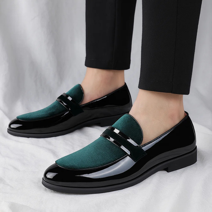 Elegant Velvet Patent Leather Loafer for Women with Pointed Toe Penny Strap Slip-On Style