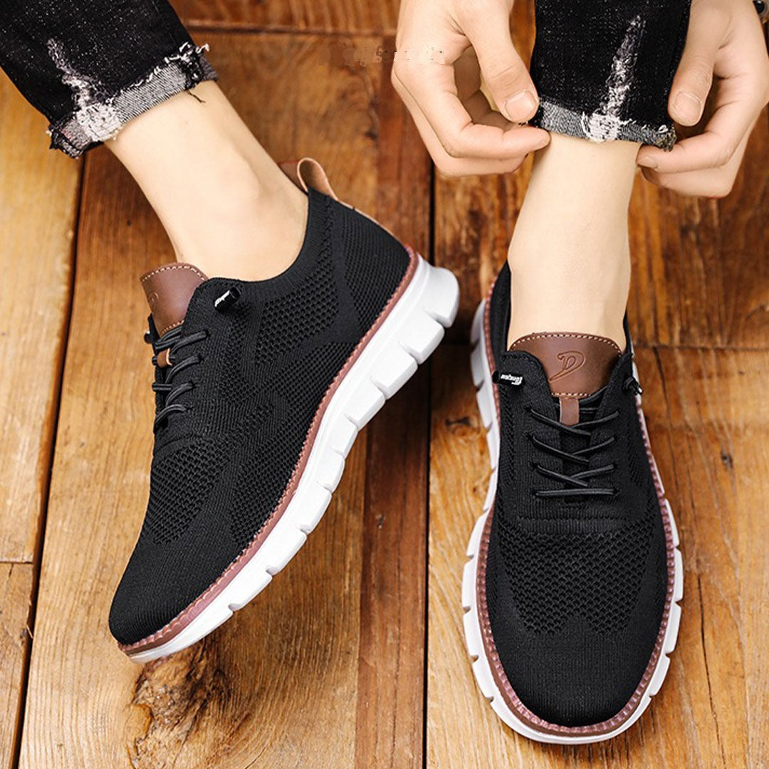 Effortless Knit Mesh Fashion Sneakers for Women with Lace Up Contrast Sole Casual Style
