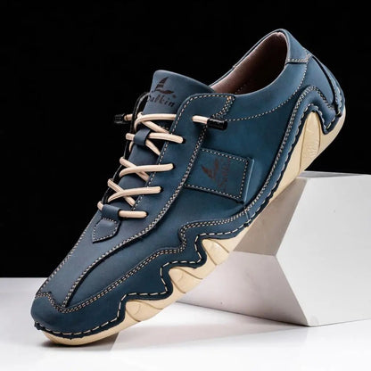 Comfortable Leather Fashion Sneaker for Women with Lace Up Stitched Moc Toe Contrast Sole Casual Style