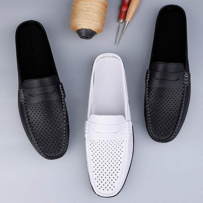 Effortless Perforated Leather Loafer Mule for Women with Backless Penny Strap Slip On Casual Style