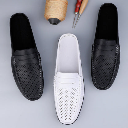 Effortless Perforated Leather Loafer Mule for Women with Backless Penny Strap Slip On Casual Style