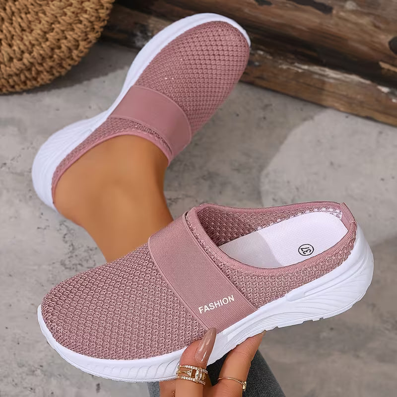 Comfortable Slides for Women with Closed Toe Breathable Mesh Backless Slip On Style