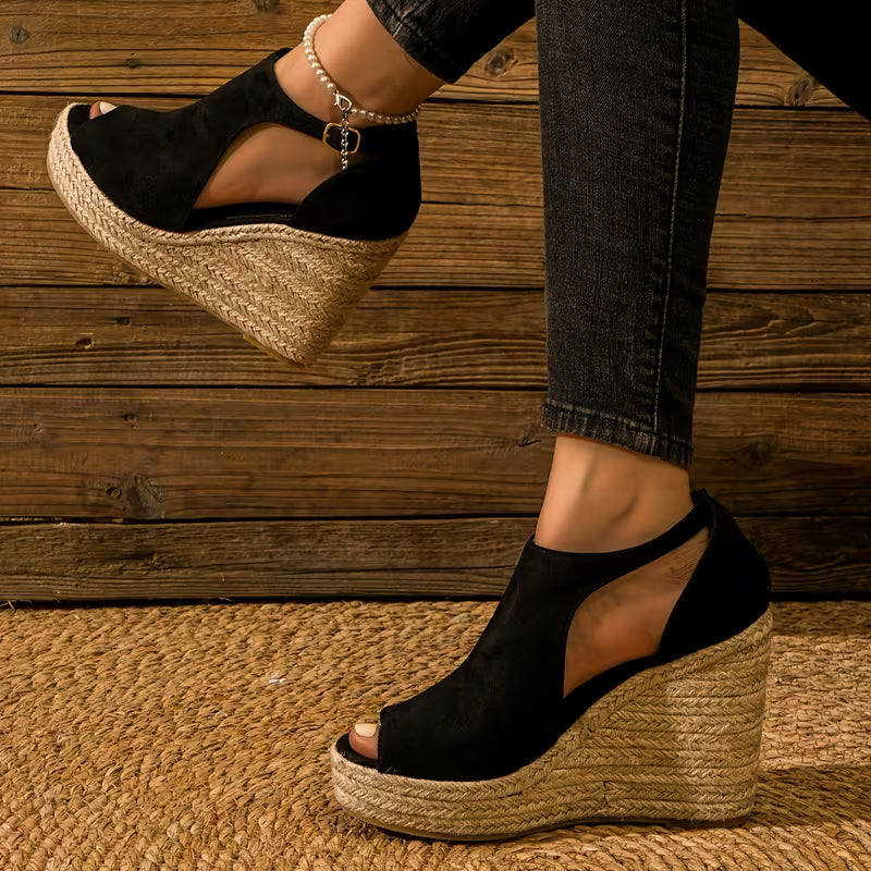 Elegant Espadrille Wedge Sandals for Women with Peep Toe Ankle Strap Platform Style