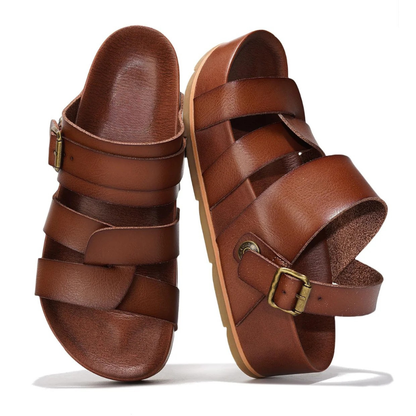 Comfortable Slide Sandals for Women with Triple Buckle Strap Contoured Footbed Open Toe Style