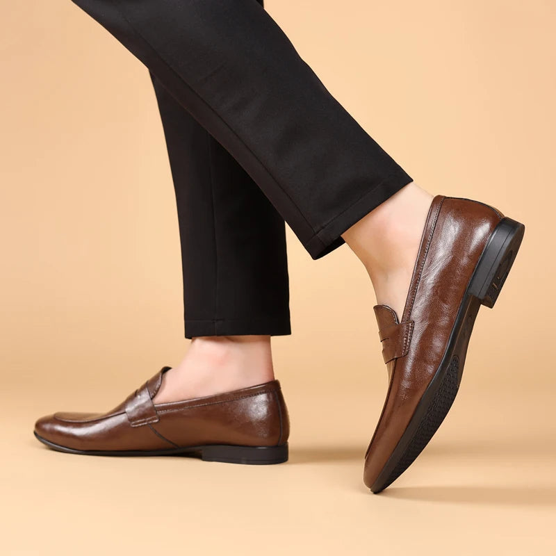 Elegant Leather Penny Loafer for Women with Apron Toe Slip On Sleek Style