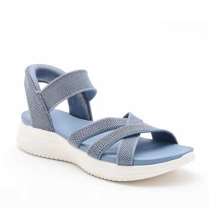 Comfortable Sandals for Women with Woven Stretch Strap Cushioned Sole Ankle Buckle Sport Style