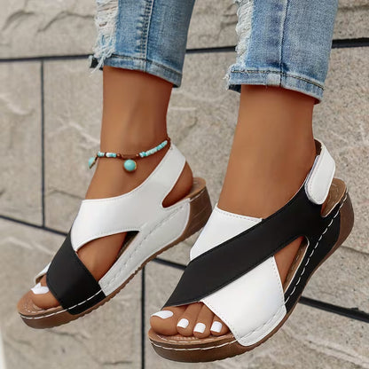 Stylish Wedge Sandals for Women with Cross Strap Open Toe Slip On Platform Style