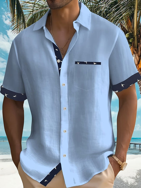 Effortless Linen Shirt for Women with Collar Short Sleeve Contrast Trim Casual Style