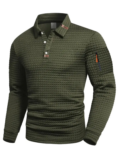 Effortless Waffle Knit Polo Shirt for Women with Collar Long Sleeve Zip Pocket Casual Style