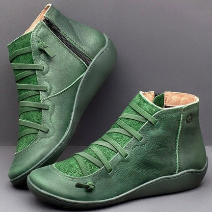 Comfortable Leather Ankle Boots for Women with Lace Up Zipper Wedge Sole Casual Style