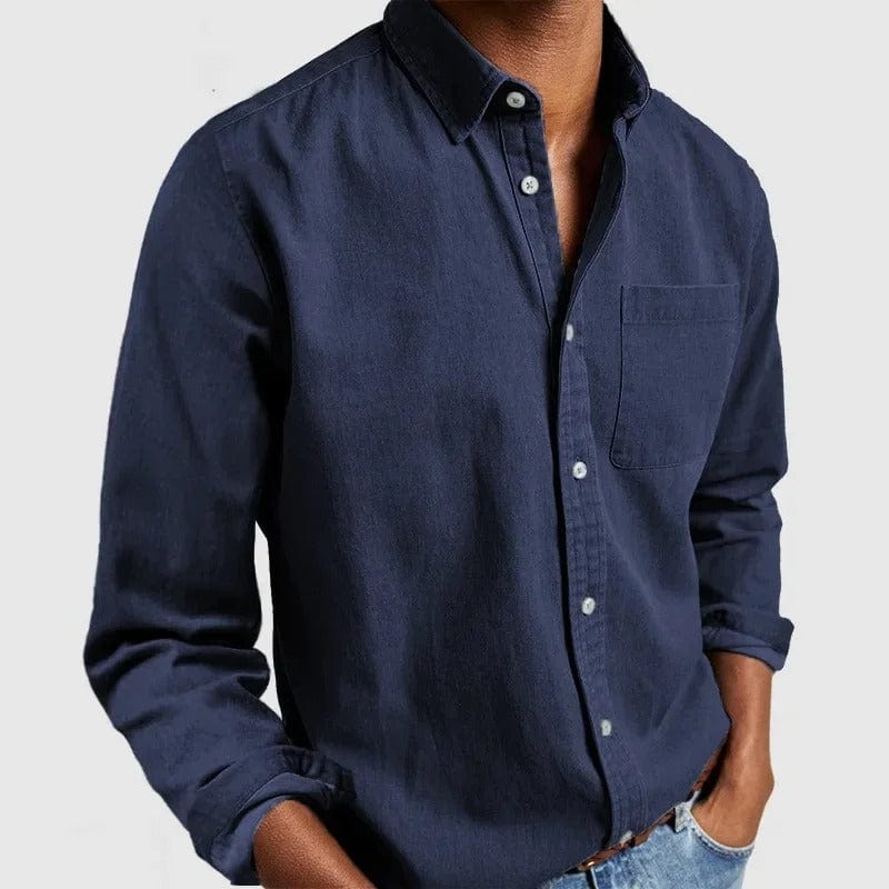 Effortless Denim Button Down Shirt for Women with Collar Long Sleeve Chest Pocket Casual Style