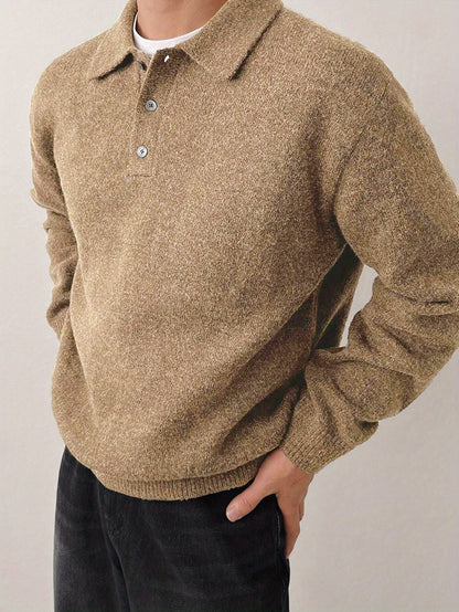 Comfortable Olive Green Knit Polo Sweater for Women with Collar Long Sleeve Button Placket Relaxed Oversized Style