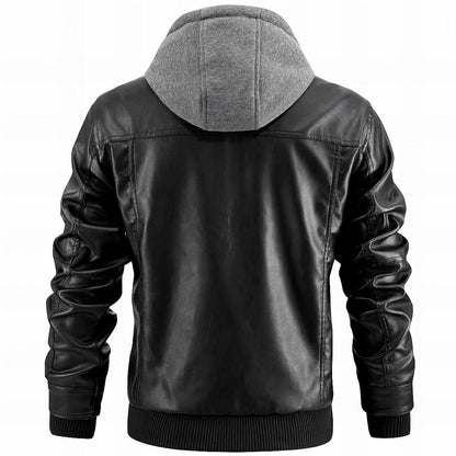 Effortless Faux Leather Jacket for Women with Hooded Long Sleeve Quilted Zip Pocket Relaxed Style