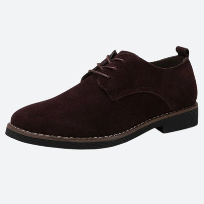 Elegant Black Suede Derby Shoe for Women with Lace Up Round Toe Contrast Stitch Casual Style
