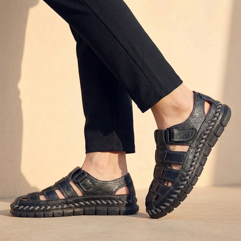 Comfortable Leather Fisherman Sandal for Women with Closed Toe Woven Strap Hand Stitched Style