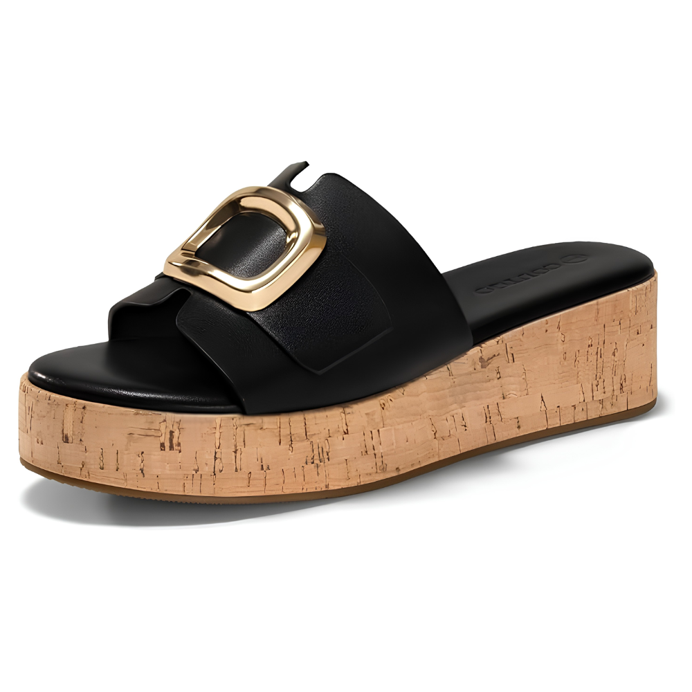 Comfortable Slide Sandals for Women with Wide Buckle Strap Cork Platform Open Toe Style