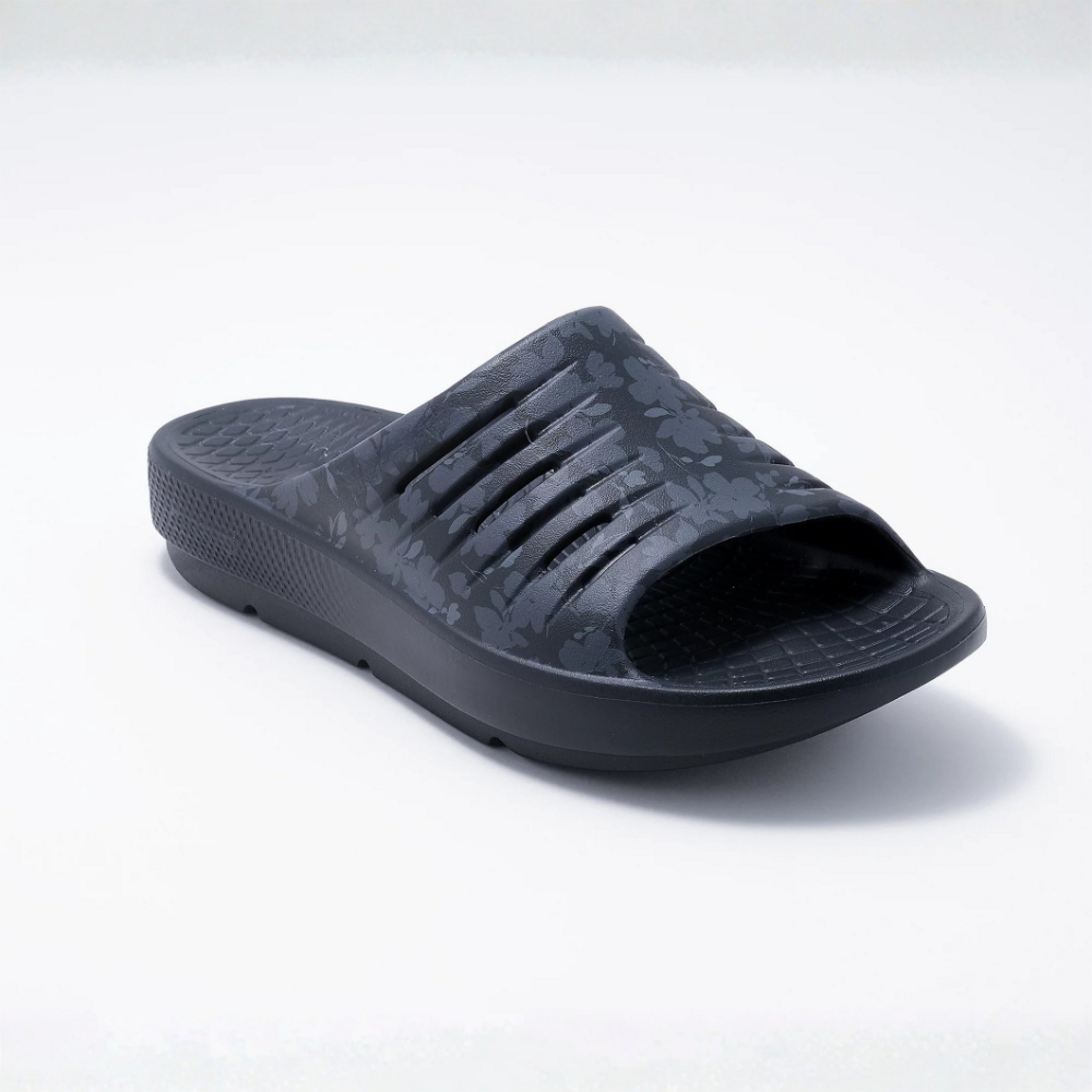 Comfortable Slides for Women with Ribbed Strap Cushioned Footbed Slip On Style