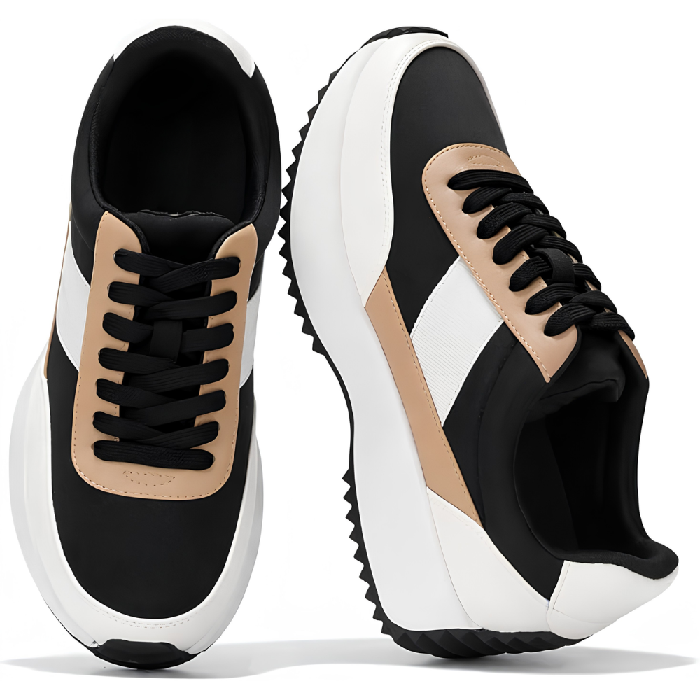 Comfortable Trainers for Women with Lace Up Panelled Upper Cushioned Platform Sole Low Top Style