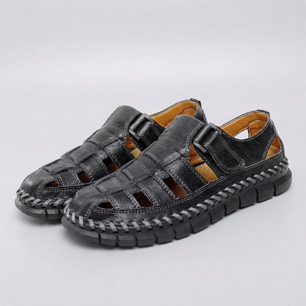 Comfortable Leather Fisherman Sandal for Women with Closed Toe Woven Strap Hand Stitched Style