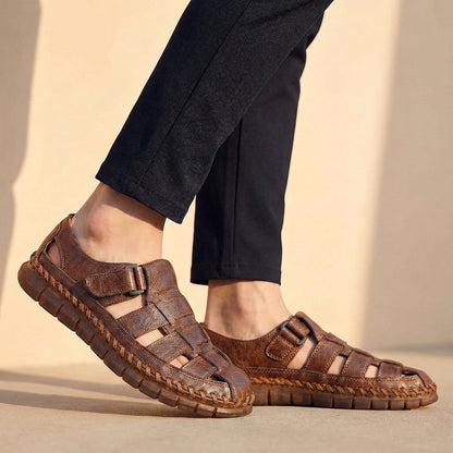Comfortable Leather Fisherman Sandal for Women with Closed Toe Woven Strap Hand Stitched Style