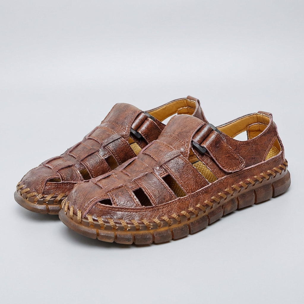 Comfortable Leather Fisherman Sandal for Women with Closed Toe Woven Strap Hand Stitched Style