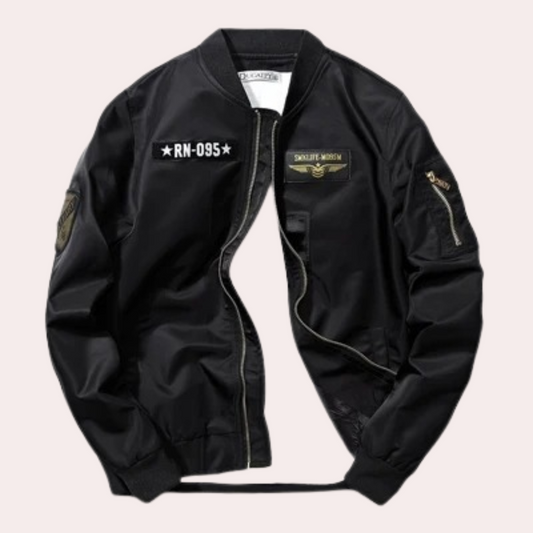 Stylish Black Bomber Jacket for Women with Ribbed Collar Long Sleeve Patch Detail Casual Style